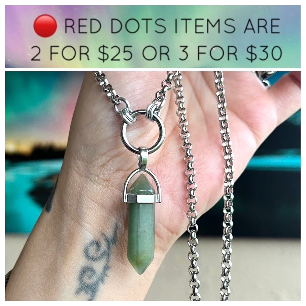 🔴 SALE . Handmade green adventurine bullet on stainless steel chain necklace